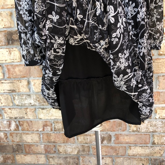 Loft Vine Drop Waist Split Neckline Button Front Black Gray Lined Shirtdress M - Picture 6 of 16